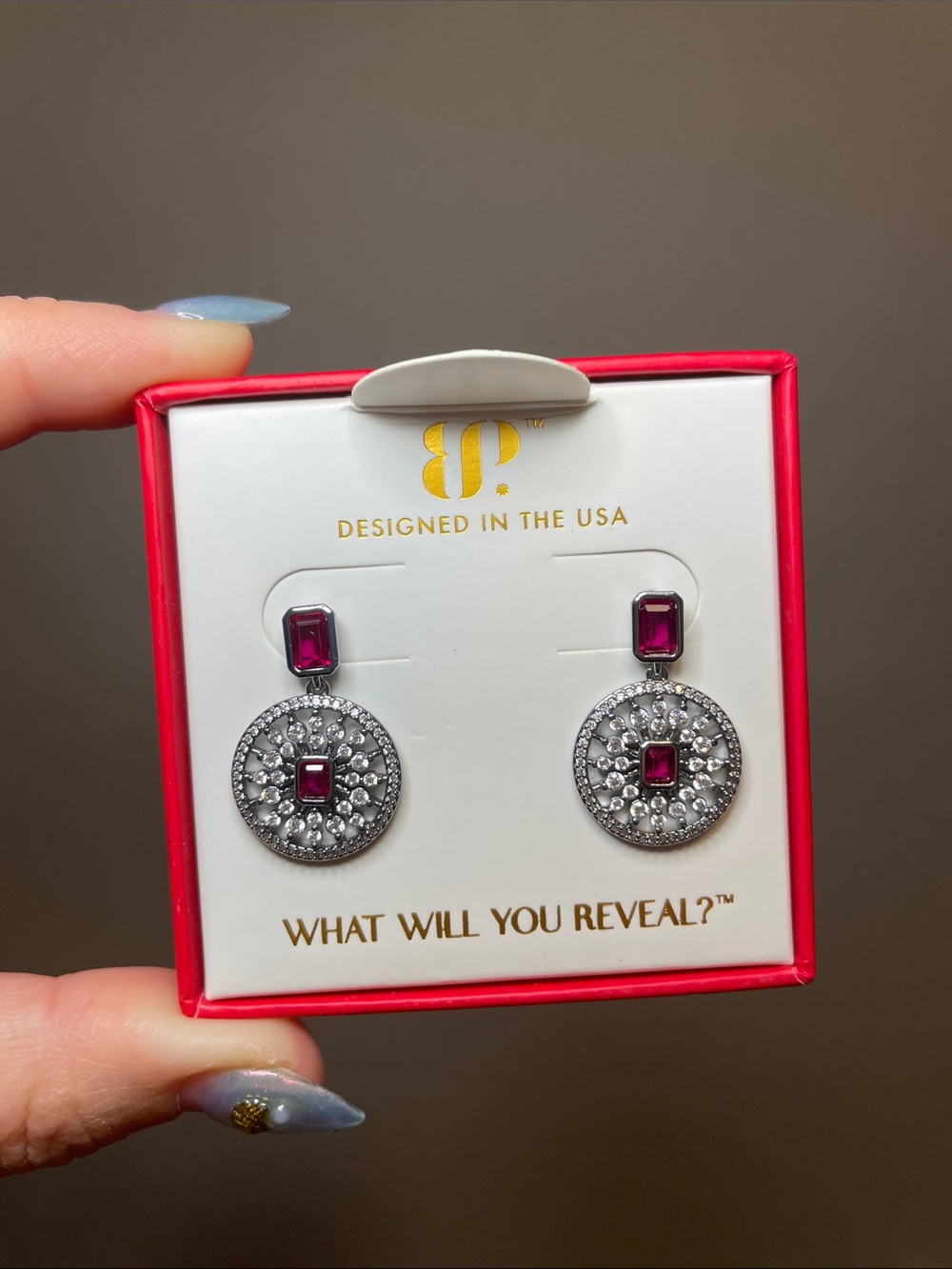 Bomb Party July B-DAY 2026 "The Elizabeth Earrings" Ruby on Hematite $168 MSRP